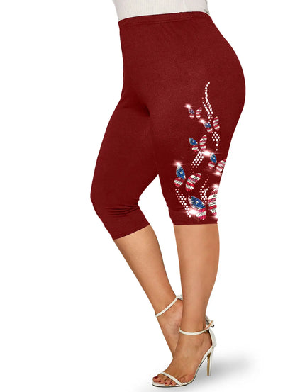 Plus Size Women High Waist Capri Leggings 5XL, Body Shaping Yoga Jeggings, 3D Printed Skinny Stretch Pencil Pants Casual Wear