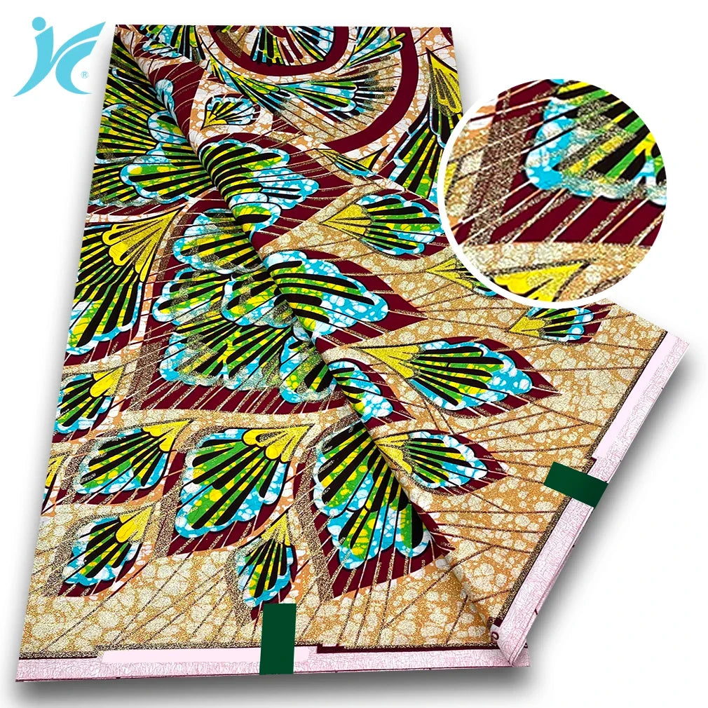 New African Grand Super Batik Fabric - Soft Real Print Glitter Gold Ankara Wax Fabric for Dresses & Sewing