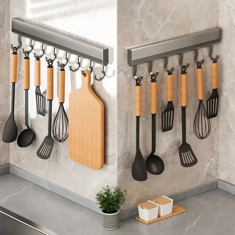 Wall Mounted Punch-Free Hooks Rack – Multi-Purpose Kitchen & Bathroom Utensil, Towel, Robe, and Coat Holder
