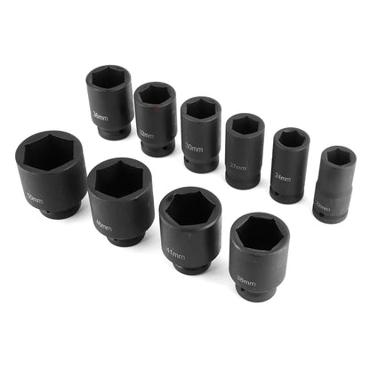 10PCS Metric Deep Impact Socket Set - 3/4-Inch Drive 6-Point Auto Repair Tools 22-50mm