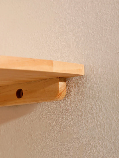Wooden Floating Corner Wall Shelf – Round End, Wall-Mounted for Bedroom, Living Room & Kitchen