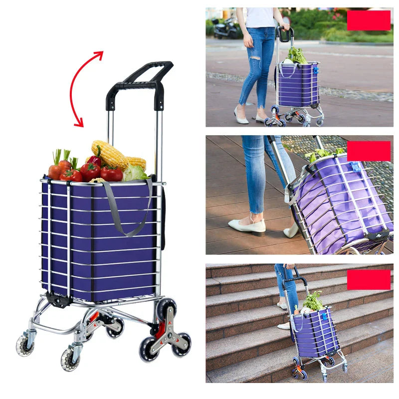 Portable Aluminum Alloy Grocery Cart – Folding Trolley with Large Capacity, Lightweight & Step Climbing Design