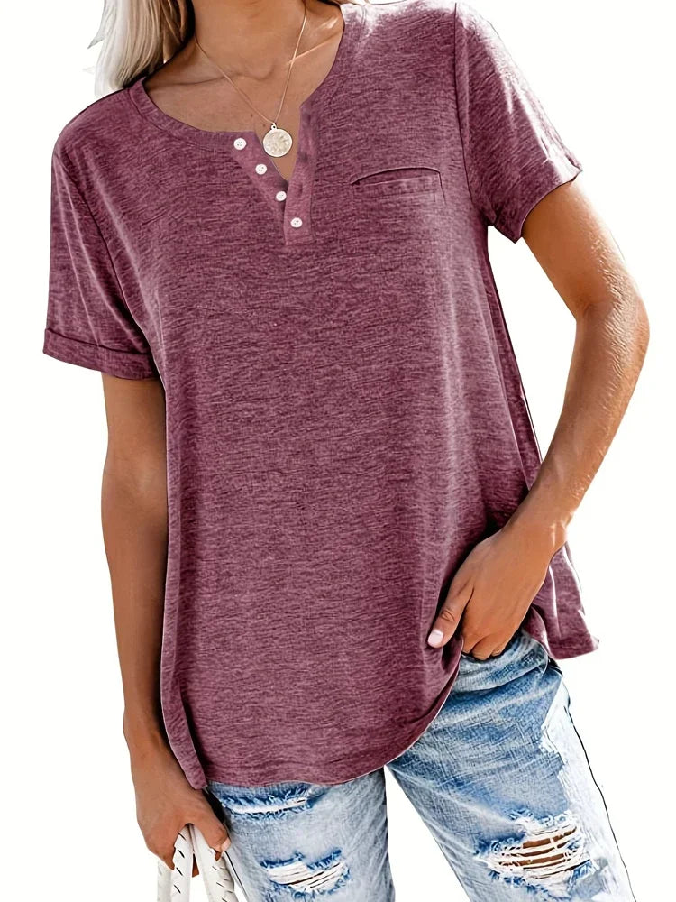 Plus Size Women’s V-Neck T-Shirt - 1XL-8XL Loose Fit Short Sleeve Pocket Casual Spring Summer Top