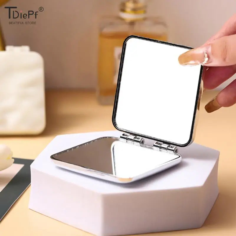 Foldable Mini Square Makeup Mirror - Double-Sided Compact Pocket Vanity Mirror