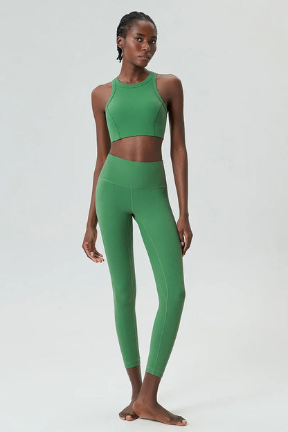 3PCS Women’s Fitness Yoga Set – Solid Color Ribbed Long Sleeve Top & High Waist Leggings, Breathable Workout Sportswear