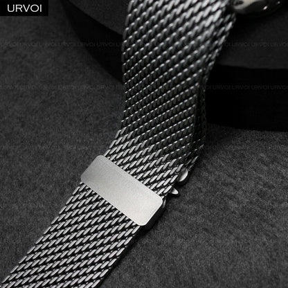 URVOI Stainless Steel Mesh Band for Apple Watch Ultra 2/1, Series 10/9 – 316L Secure Parachute Buckle, 46/49mm