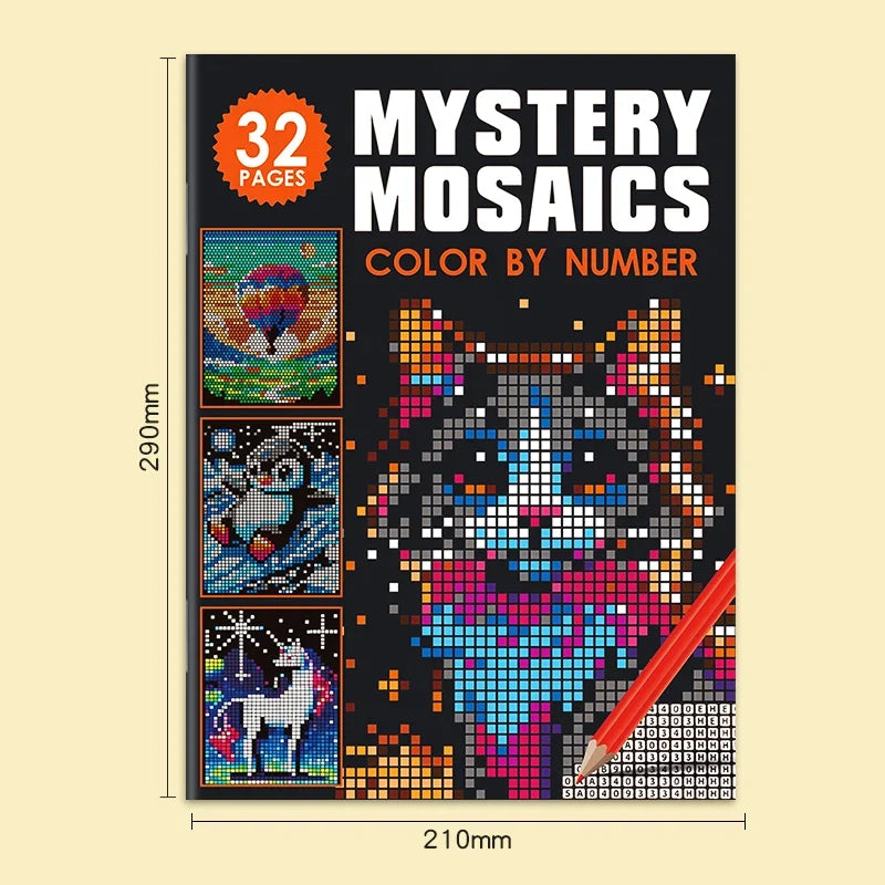 Mysterious Mosaic Color by Number Book - 32 Pages Pixel Art Coloring with Cute Animals & Scenery for Adult Stress Relief