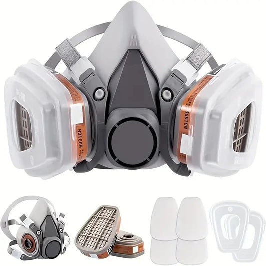 New 6200 Dust Gas Respirator - 7-in-1/16-in-1 Half Face Dust Mask for Painting, Spraying, Organic Vapor and Chemical Gas Filter, Work Safety