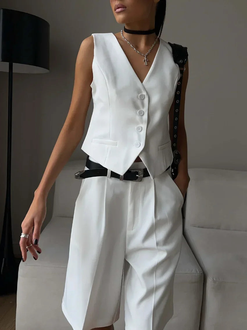 Wolfeel Women’s Summer Two-Piece Set – Chic Vest & Shorts Outfit for Office & Casual Wear