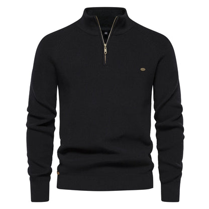 Men's Autumn Cotton Zipper Cardigan - High Collar Warm Knitted Casual Sweater Winter Top
