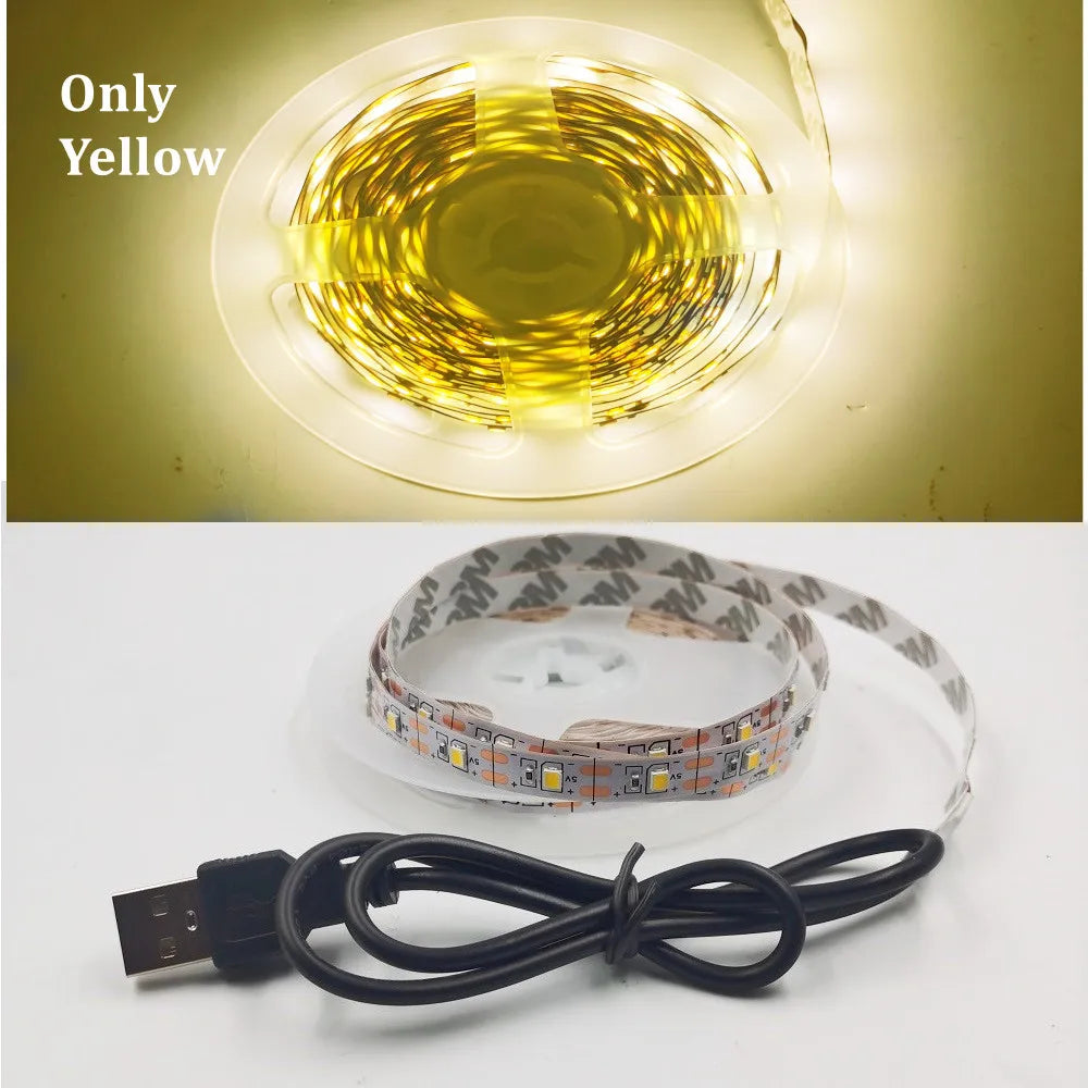 5M USB LED Strip Light - 5V SMD 3528 Waterproof Ribbon Light for Cabinets, Ceilings & Home Decor