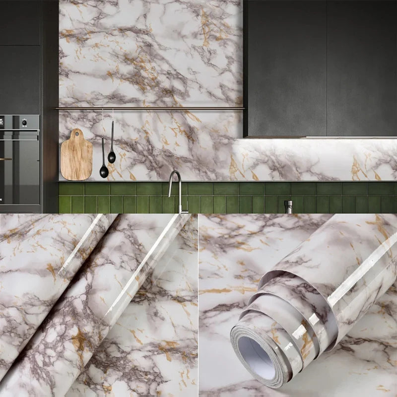 40cm PVC Marble Wall Sticker - Waterproof Oil-Resistant Self-Adhesive Kitchen Decor