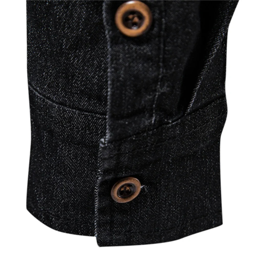 AIOPESON Men's Cotton Denim Shirt - Long Sleeve Slim Fit Casual Cowboy Style Shirt