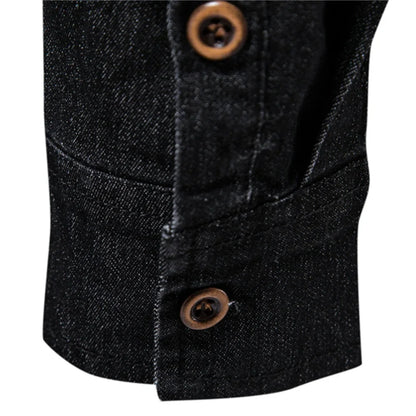 AIOPESON Men's Cotton Denim Shirt - Long Sleeve Slim Fit Casual Cowboy Style Shirt