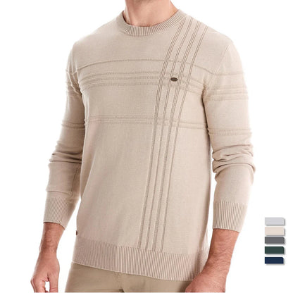 AIOPESON Men's Crewneck Sweater - Striped Cotton Knit Pullover Autumn Winter Warm Casual Top