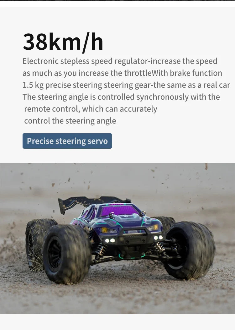16103 Fast RC Cars – 50km/h 1/16 Off-Road 4WD Monster Truck with LED Headlights, 2.4G Waterproof Remote Control for Adults & Kids