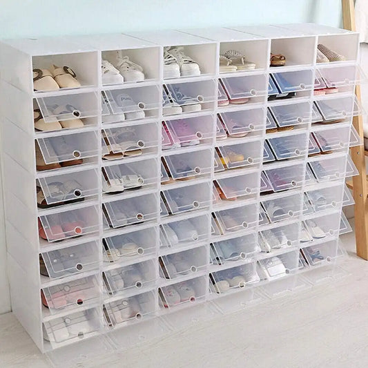 Foldable Shoe Storage Boxes Set - 20/24PCS Stackable Clear Plastic Shoe Organizer Cases for Home Closet Storage