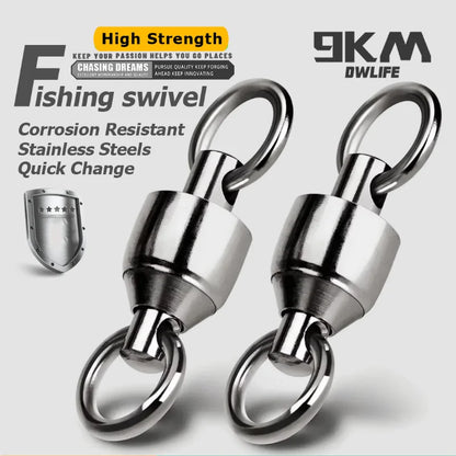 20-100 Pack Ball Bearing Fishing Swivels – Stainless Steel Solid Ring Connector for Freshwater & Saltwater Trolling, Bait & Lure