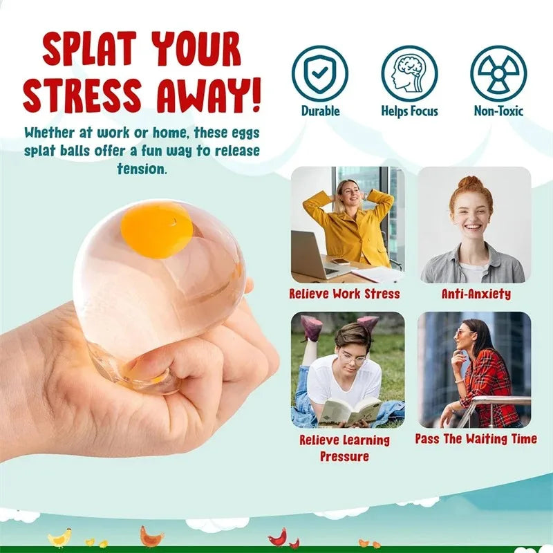 Yolk Balls Splat Squishy Toy – Clear Egg Yolk Stress Relief Fun for Kids & Adults