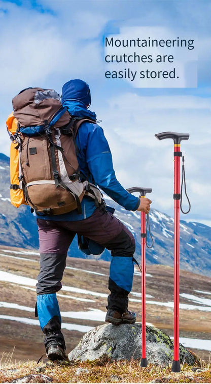 Outdoor Mountaineering Trekking Poles — 5-Section Telescopic Aluminum Alloy Folding Cane for Hiking & Climbing