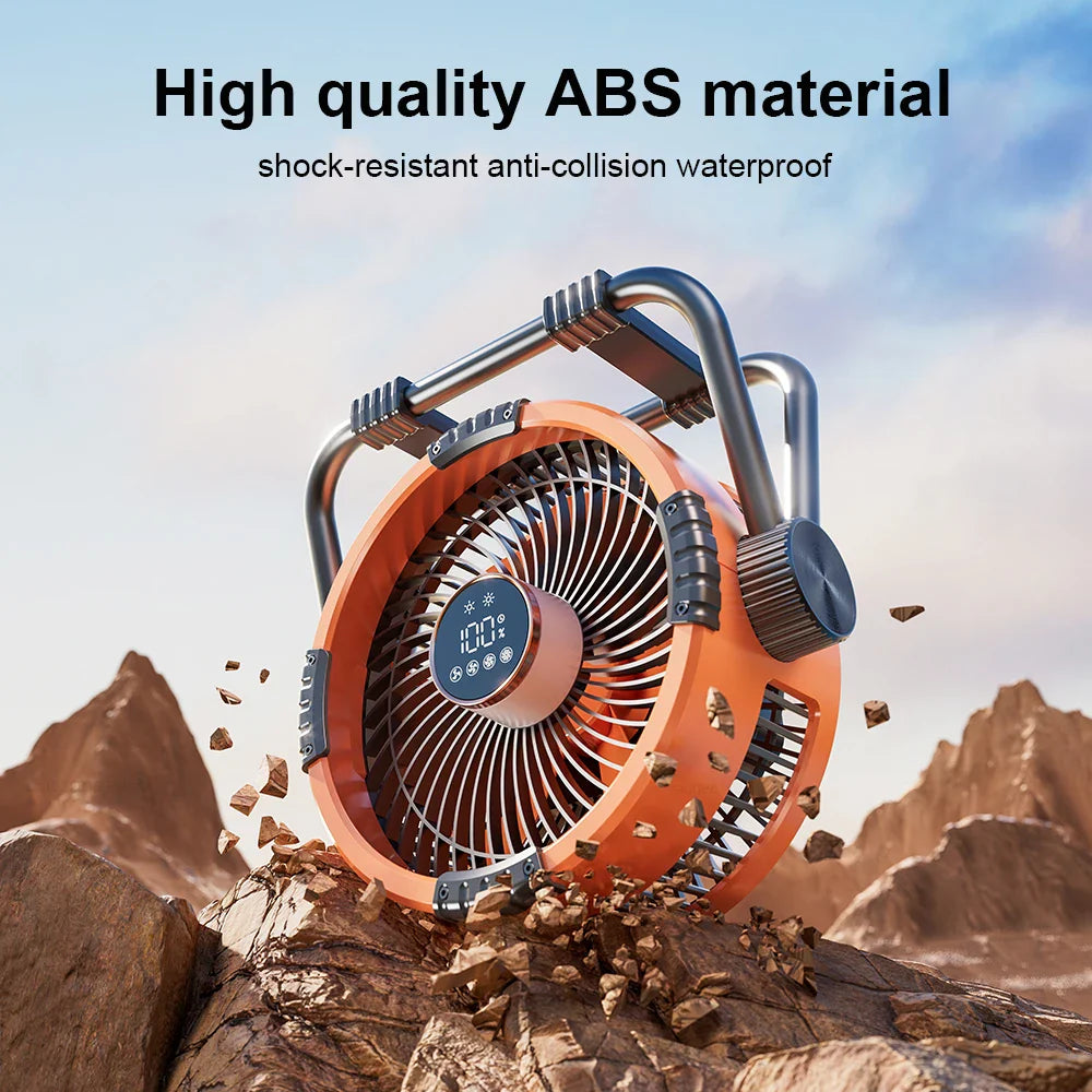 Camping Fan 20000mAh – Rechargeable Portable Outdoor Tent Fan with Air Circulator, Wireless Ceiling Fan, Hook, and Light
