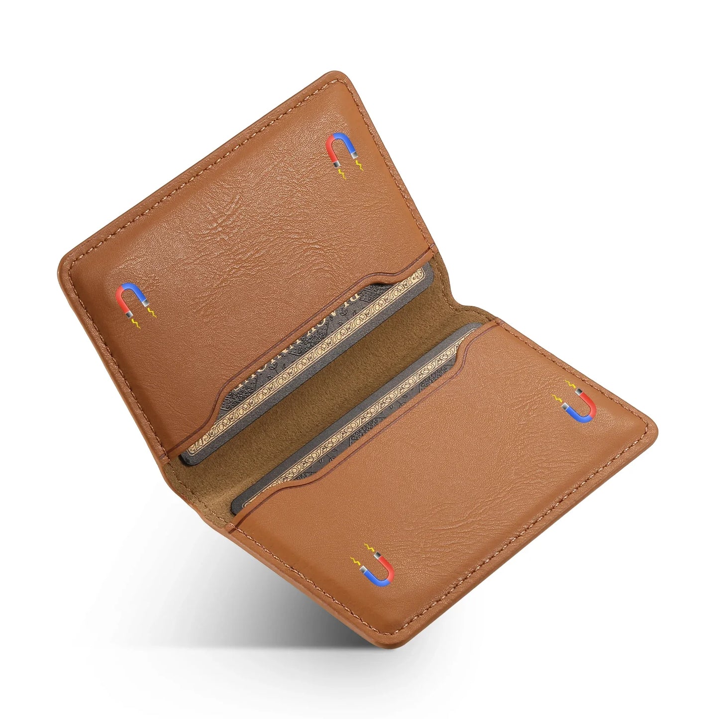 Magnetic Cowhide Leather Mobile Phone Card Holder: Compatible with iPhone 12, 13, 11, 14, 15 Pro Max Plus - Magsafe Wallet Case for Bank Cards and IDs