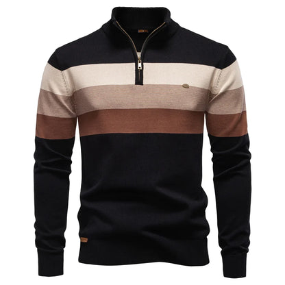 AIOPESON Men's Patchwork Sweater - Cotton Zipper Mock Neck Warm Winter Casual Pullover Top