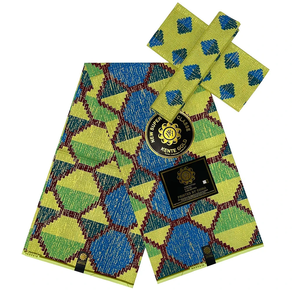 Kente Golden Wax Cotton Fabric - African Dutch Nigerian Ankara Batik Party Dress Fabric 2+4 Yards