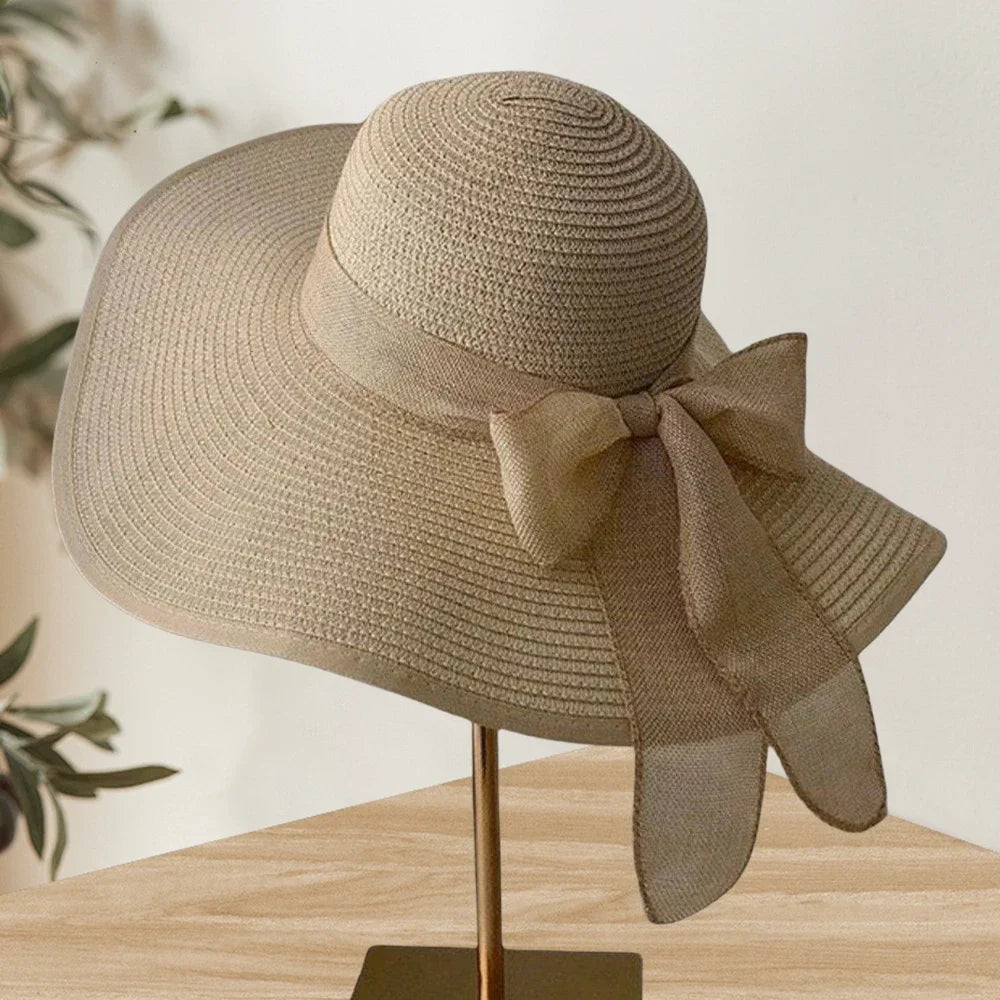 Women's Bow Straw Beach Hat - Oversized Wide Brim Summer Sun Protection Hat