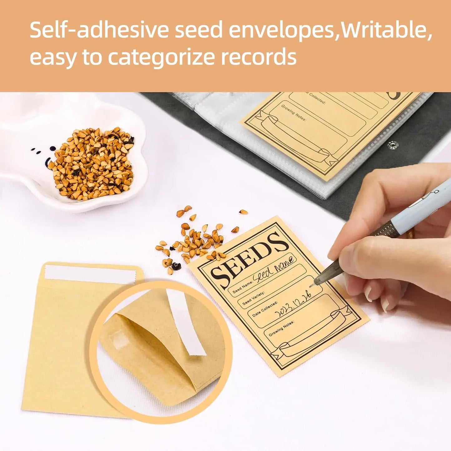 Garden Seed Storage Organizer Binder – 50 Self-Sealing Seed Envelopes for Easy Seed Packet Organization