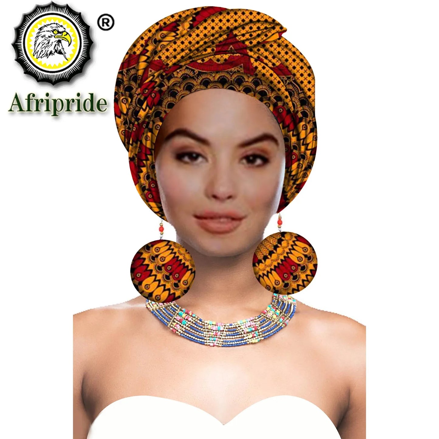 African Turban Headwrap - Nigerian Ankara Headscarf with Matching Earrings