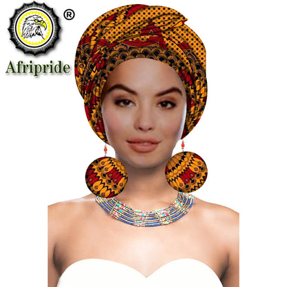 African Turban Headwrap - Nigerian Ankara Headscarf with Matching Earrings