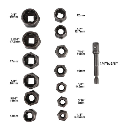 14-Piece Damaged Bolt & Nut Remover Socket Set - Cr-Mo Steel Car Tool Kit with Screw Extractor Sockets