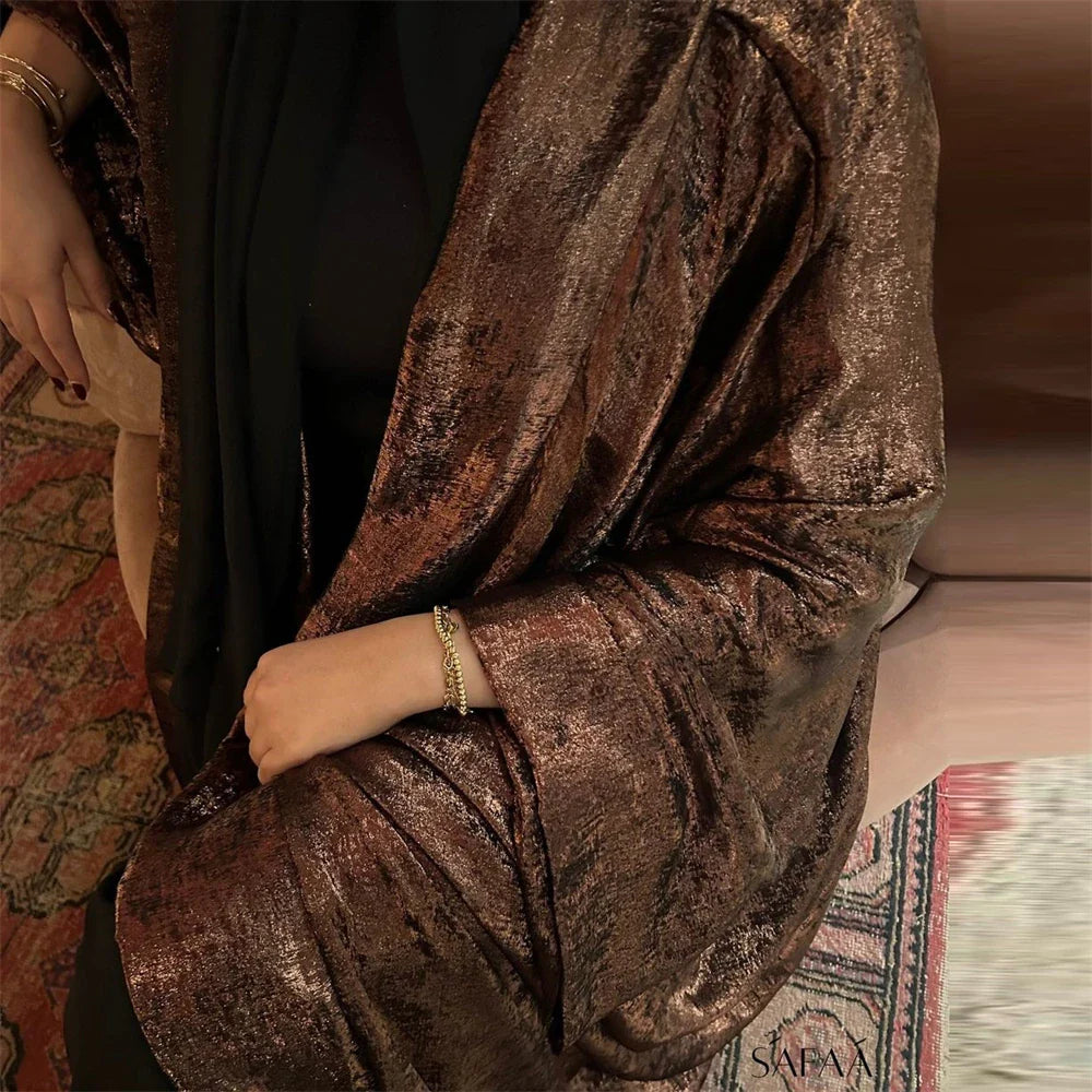 Women’s Shiny Satin Open Kimono Abaya – Luxury Dubai Ramadan Muslim Kaftan Dress