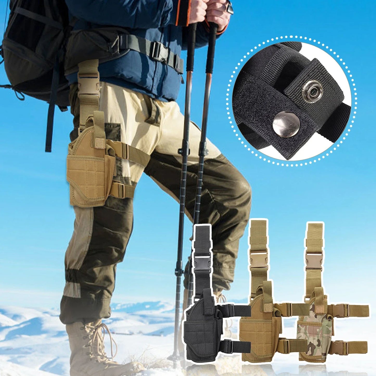 JSJM New CS Tactical Gun Holster - Right Handed Thigh Pistol Bag Pouch with Legs Harness, Suitable for All Handguns, Hunting Accessory