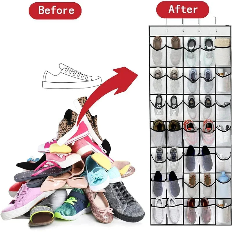 Over The Door Shoe Organizer - 12/24 Grid Large Mesh Pocket Hanging Rack for Closet Storage & Shoe Holder
