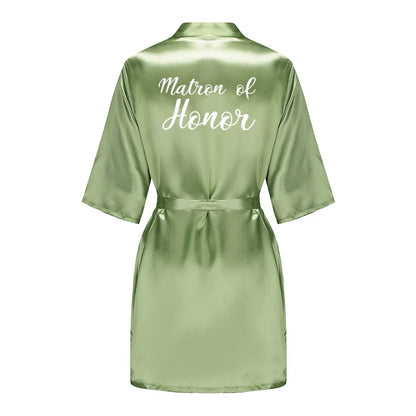 Plus Size Satin Silk Robe for Women - Wedding Bride Bridesmaid Bathrobe Sleepwear in Sage Green