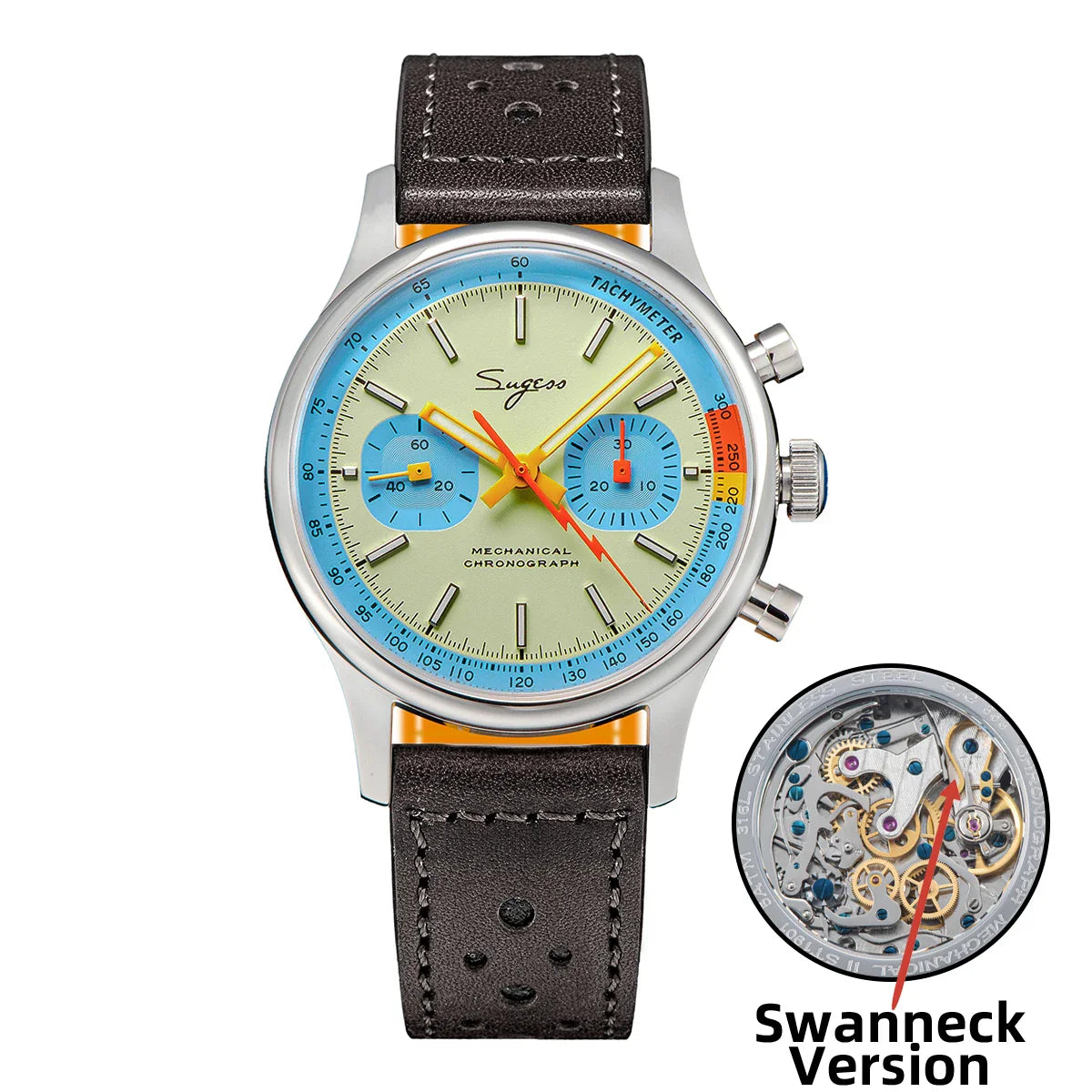 Sugess Pilot Watch – Seagull Movement Mechanical Chronograph, Swan-Neck, Sapphire Crystal, Military Racing 1963 Limited Edition