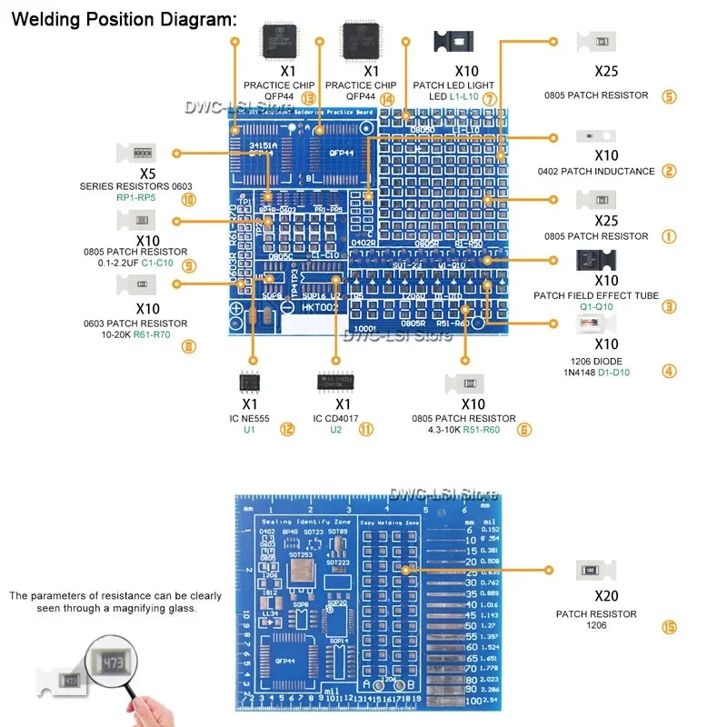 SMD/SMT Soldering Practice Board - DIY Electronic Project Kit for LED, Transistor & Component Training