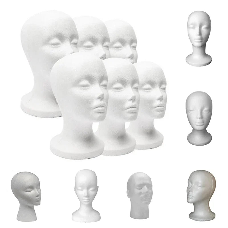 Female & Male Foam Mannequin Head — White Styrofoam Display Stand for Hats, Wigs, Glasses & Accessories