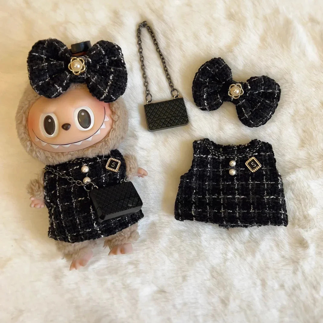 17cm Labubu Plush Doll Clothes - Kpop EXO Idol Outfit V1 V2 Black Dress Suit Accessories Gift