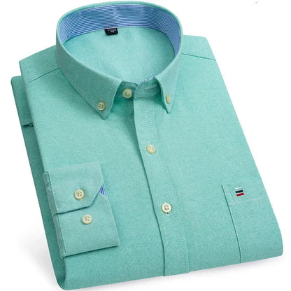 Men’s Cotton Oxford Shirt - Smart Casual Long Sleeve Plaid Print Dress Shirt, Regular Fit up to 6XL