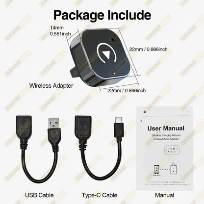2-in-1 Wired to Wireless CarPlay & Android Auto Adapter — USB Plug & Play with Bluetooth for OEM Car Stereo