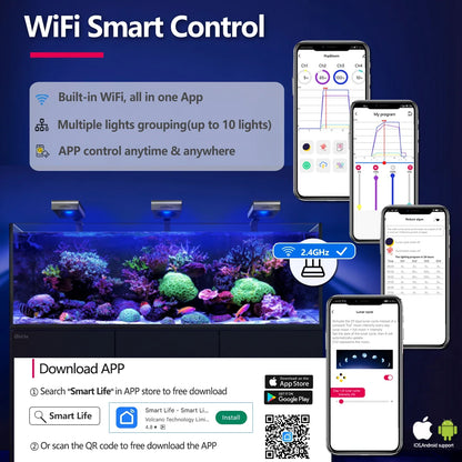 PopBloom WiFi Aquarium LED Light - Full Spectrum Reef Lamp for Coral SPS/LPS Growth & Fish Tank Lighting