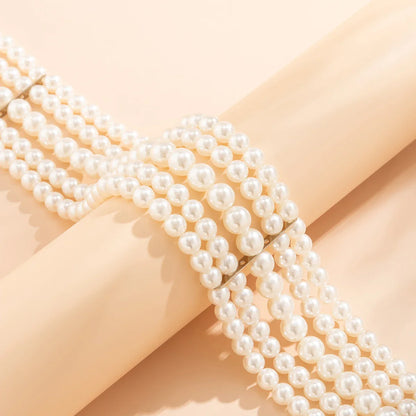 Vintage Imitation Pearl Multi-Layer Necklace – Elegant Oval Beads Choker Collar for Women, Chain Jewelry Accessories, Party Gift