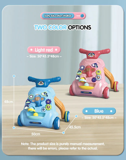 Baby Toddler Push Walker Toy – Interactive Musical Montessori Activity Walker with Lights and Safety Brake