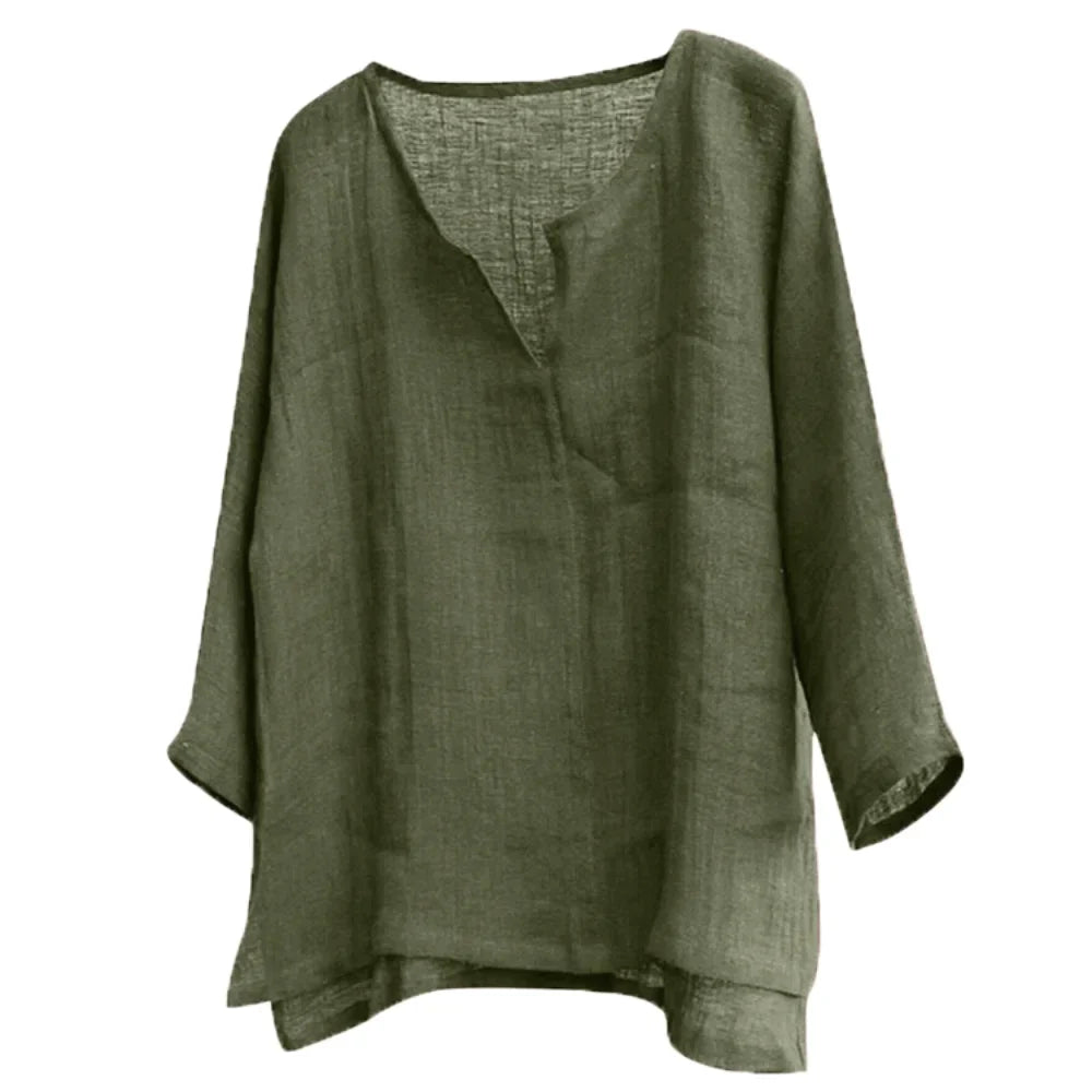 Men’s Loose Fit Long Sleeve Shirt - Solid Color Casual V-Neck Spring & Summer Top S-5XL