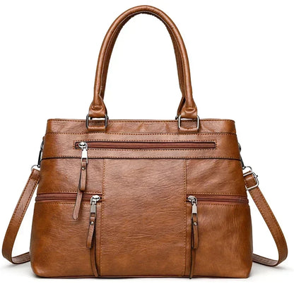 Women's Leather Handbag - Elegant Top-Handle Shoulder Crossbody Bag with Large Casual Tote Design