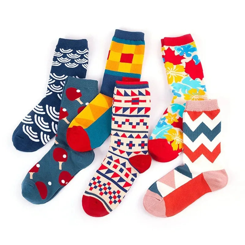 5-Pair Funny Printed Sports Socks - Harajuku Hip Hop Casual Fashion Socks for Men & Women