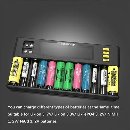 LiitoKala Lii-S8 Lii-S12 CH4 Multi-Function Battery Charger – 18650, 26650, 21700, 26700, AA, AAA Li-ion, NiMH, LiFePO4 Compatible